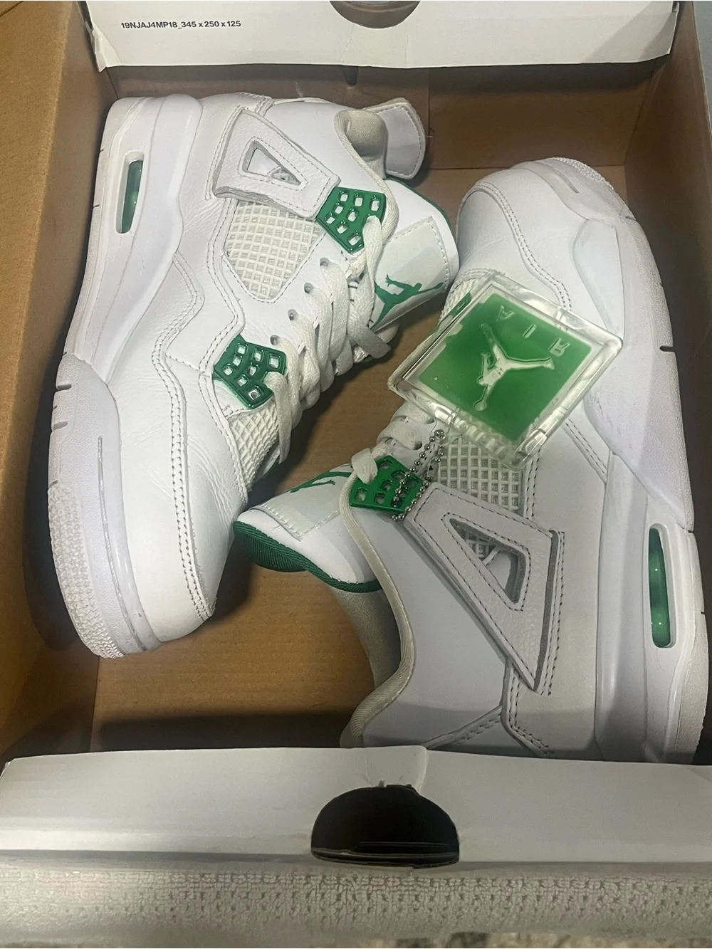 Nike White and Green Air Jordan 4 Retro Metallic Green